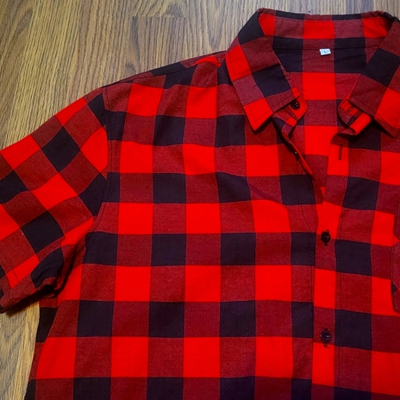 Budweiser button up top t-shirt size L western Black & Red plaid - Picture 3 of 7